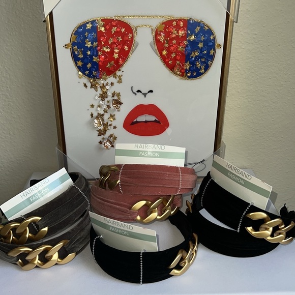 Buyers Choice One Velvet Fashion Headband with Gold Chain - Picture 10 of 11